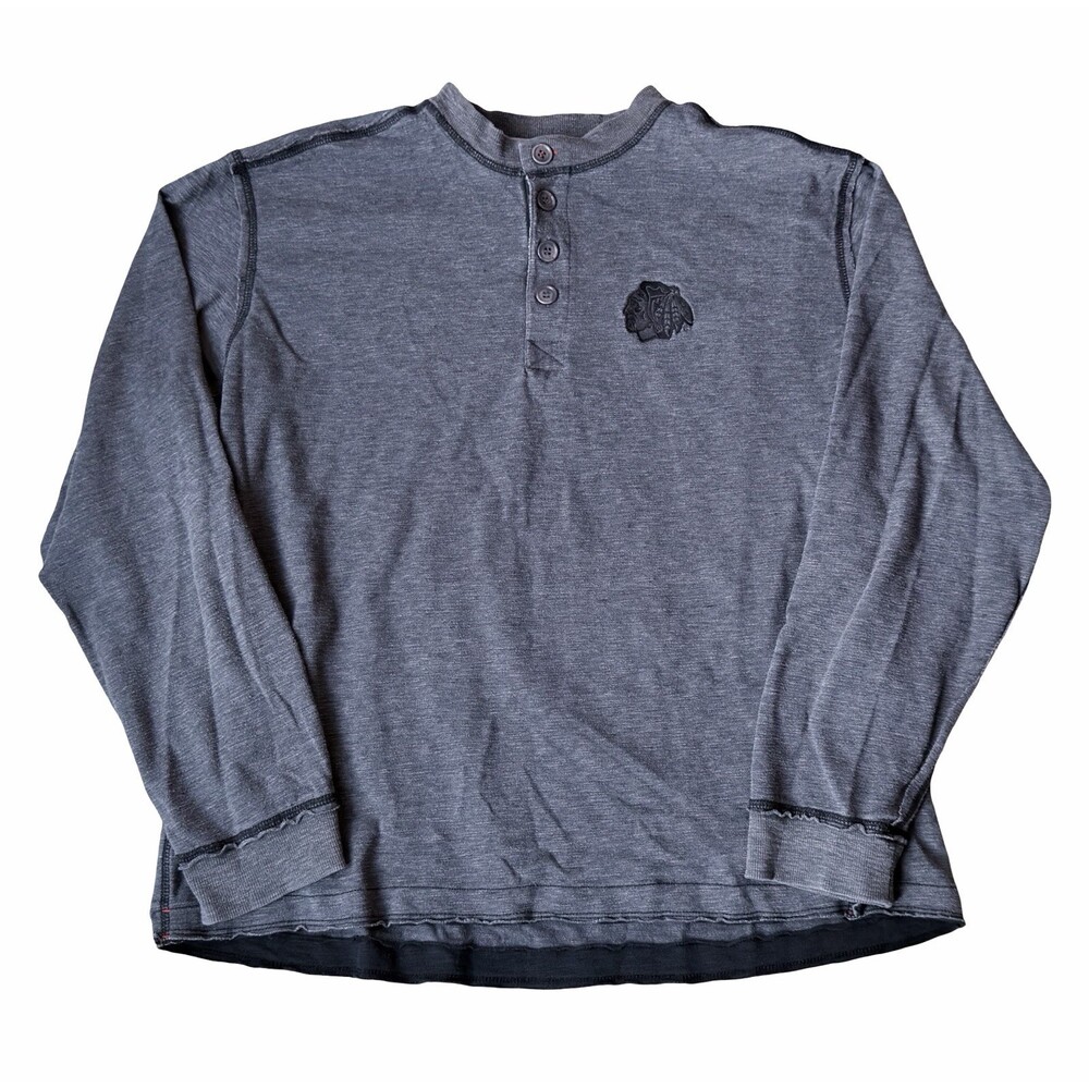 Salute Henley Long Sleeve Shirt Men’s XL Gray Blackhawks Logo